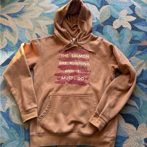 Salmon sisters Brown Hoodie with salmon  Print size men small